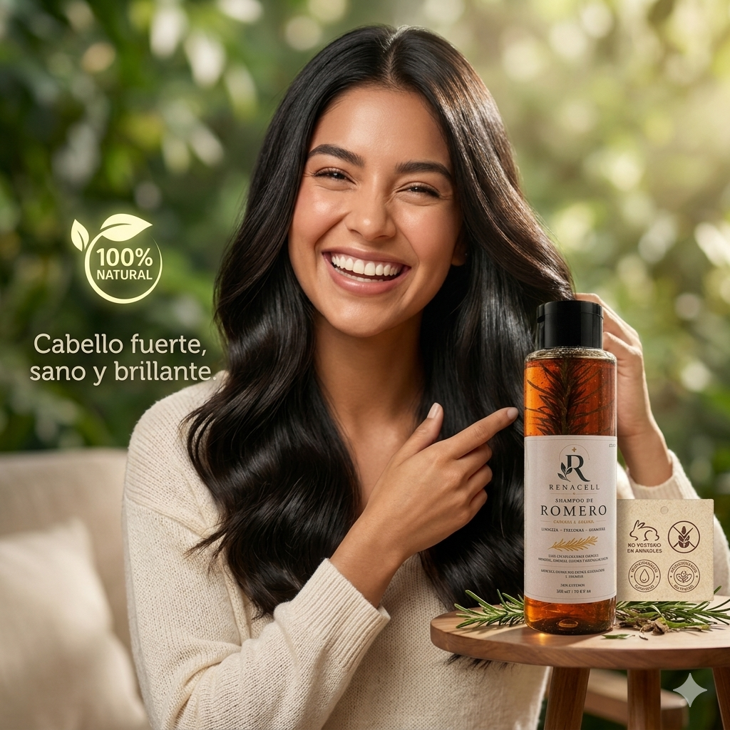 SHAMPOO DE ROMERO NATURAL RENACELL, FORTALECE TU RAÍZ Y DETÉN LA CAIDA DE TÚ CABELLO
