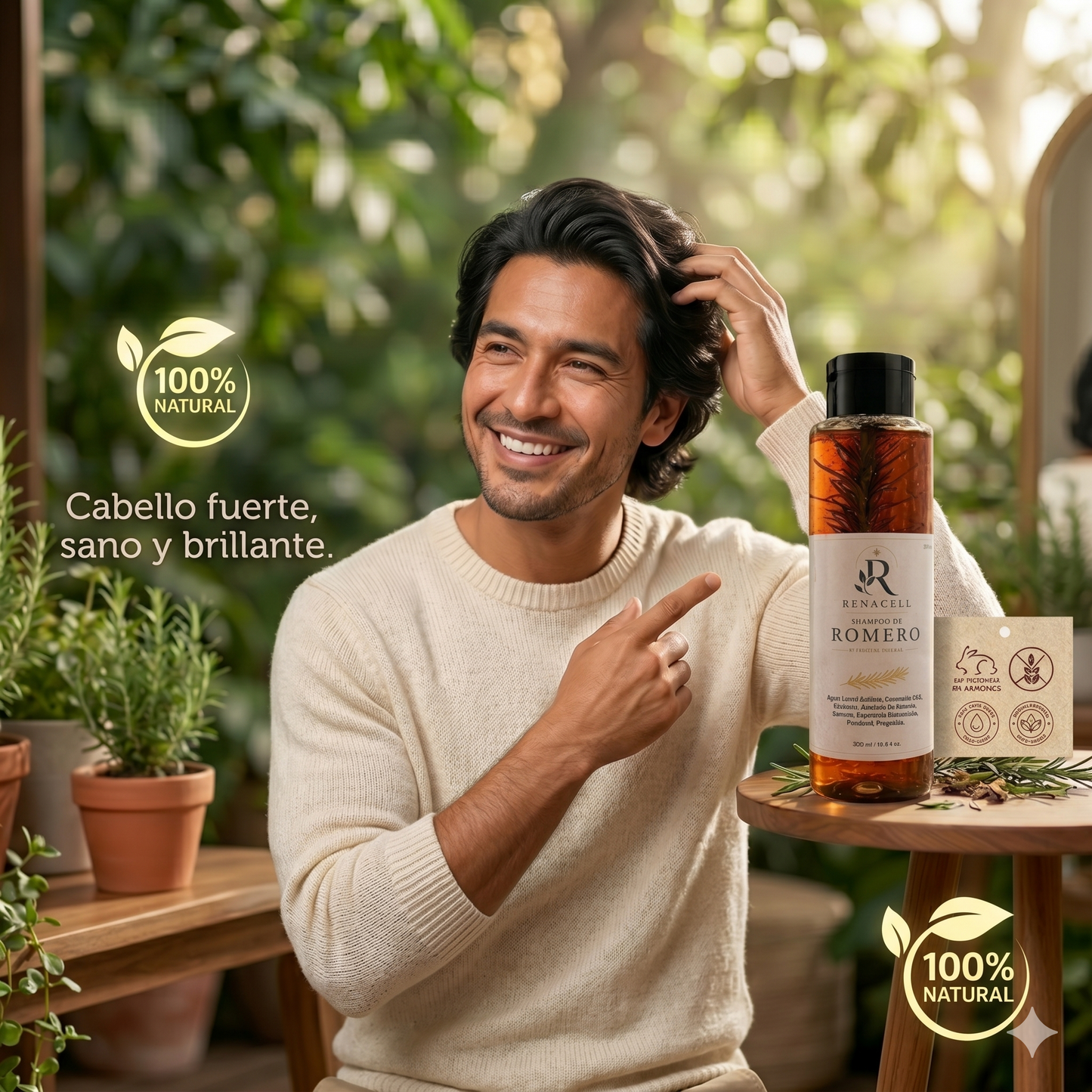 SHAMPOO DE ROMERO NATURAL RENACELL, FORTALECE TU RAÍZ Y DETÉN LA CAIDA DE TÚ CABELLO