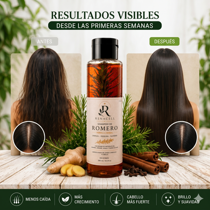SHAMPOO DE ROMERO NATURAL RENACELL, FORTALECE TU RAÍZ Y DETÉN LA CAIDA DE TÚ CABELLO