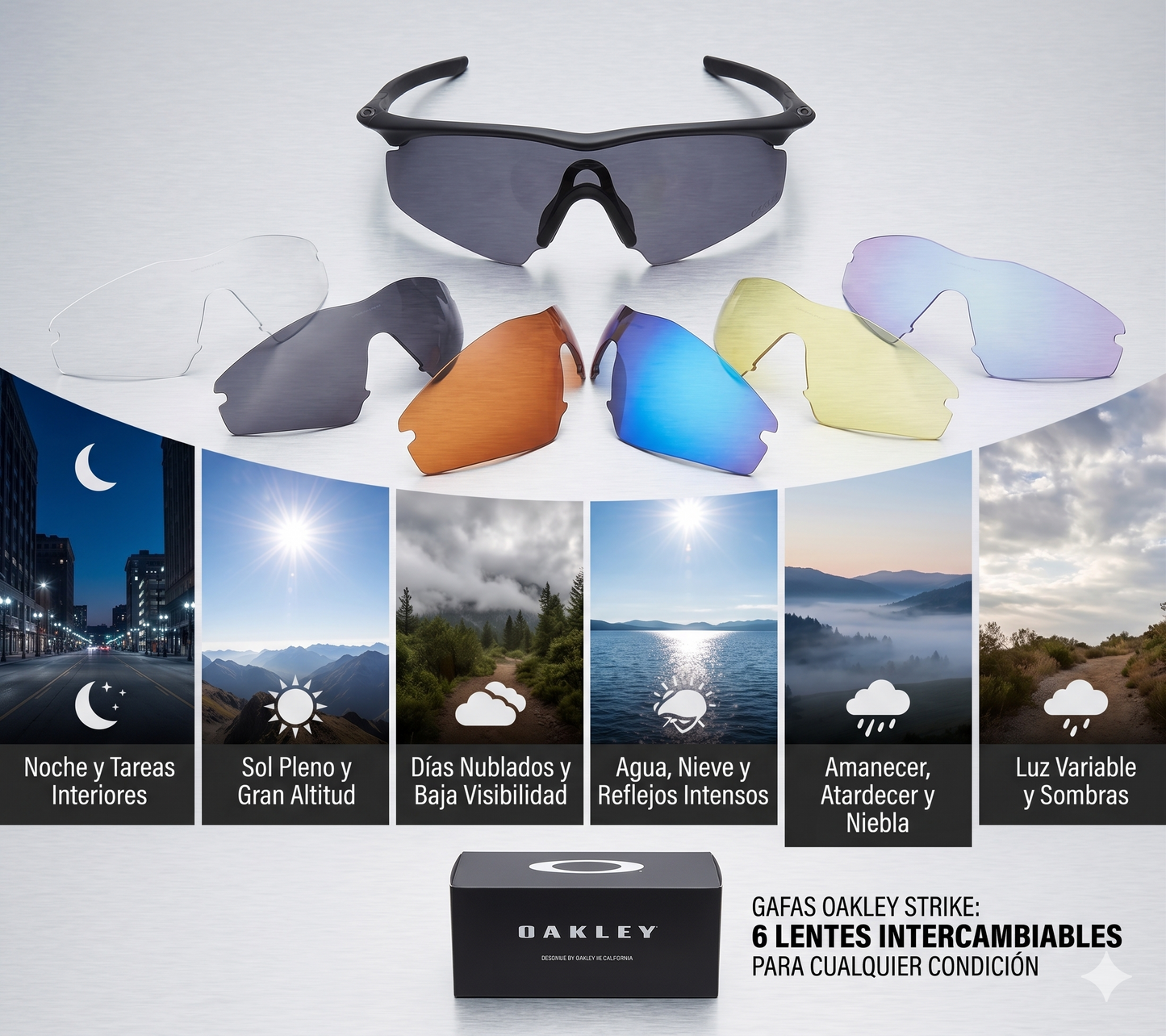Kit Gafas Deportivas OKL Strike – 6 Lentes Intercambiables + Estuche Rígido