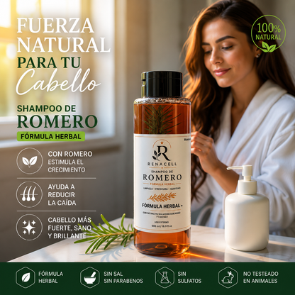 SHAMPOO DE ROMERO NATURAL RENACELL, FORTALECE TU RAÍZ Y DETÉN LA CAIDA DE TÚ CABELLO